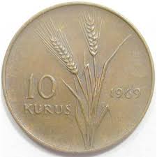 Kuruş, also qirsh, ersh, gersh, grush and grosi, are all names for currency denominations in and around the territories formerly part of the ottoman empire. 10 Kurus 1969
