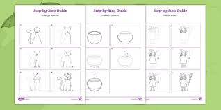 When drawing the scarf, try and form the shape of the cheeks as well to add definition to the skull's face. A Magical Muddle Halloween Step By Step Drawing Instruction Worksheets