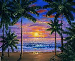 Sunrise sky nature beach landscape sunset sky clouds night sun city forest romantic flowers trees. Tropical Beach At Sunset Painting Picture Ocean Painting Beach Painting Moonlight Painting