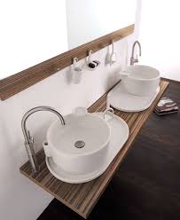 Modern bathroom wooden white cabinet with quartz counter, rectangular sink and faucet. Wall Mounted Double Washbasin Cabinet Ukiyo E Interiorzine