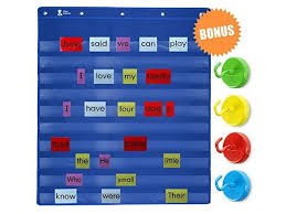 pocket chart with bonus 4 colorful magnetic hooks and 6 command hooks for easy wall or whiteboard hanging perfectly sized 34 inches x 44 inches