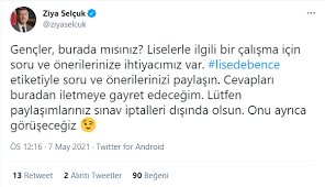 Jul 12, 2021 · ziya selçuk haberleri, güncel son dakika gelişmeleri ve bugün yer alan son durum bilgileri için tıklayın! Son Dakika Milli Egitim Bakani Ziya Selcuk Genclere Sesledi Lisedebence Etiketiyle Soru Sorun Son Dakika Haberler