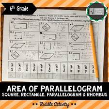Area Of Parallelogram Riddle Activity 6 G A 1practice Finding Area Of Parallelogram Shapes Rectangle Square Rhombus And Parallelogram Finding Area Riddles
