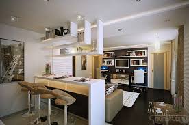 White Open Plan Kitchen Lounge Unique Hanging Shelves And Breakfast Bar Small Open Plan Kitchens Dining Room Design Kitchen Design Open