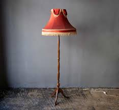 Wooden floor lampshade , floor lamp of old oak branch, oak wood lamp, oak tree lamp, rustic wood floor. Vintage Wooden Floor Lamp With Red Shade Retro So It Is