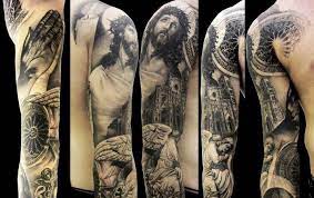 Chrisitan sleeve tattoos with a dove can be done in a very artistic way. 9 Religious Sleeve Tattoo Ideas Million Template Ideas