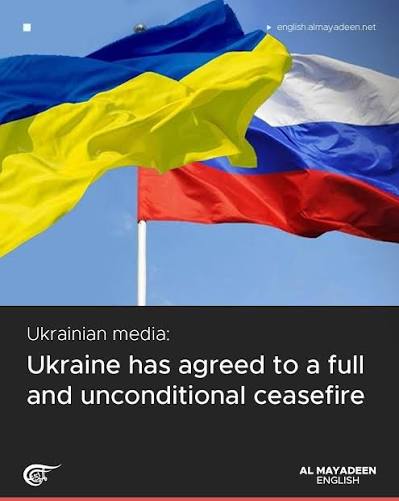 A joint statement signed by 51 UN member states said that Ukraine has agreed to a full, immediate, and unconditional ceasefire, according to the Ukrainian Foreign Ministry, as cited by Ukrainian media.