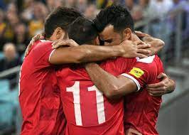 لاعبو المنتخب السوري يحتفلون بالهدف الأول الذي سجله عمر السومة الى اليمين في مرمى استراليا في إياب الملحق الآسيوي ضمن التصفيات المؤهلة الى كأس العالم لكرة ال