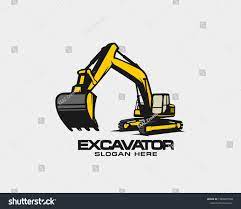 Silhouetted excavator in a blue shield. Excavator Logo Template Vector Heavy Equipment Logo Vector For Construction Company Creative Excavator Illustration F Excavator Logo Excavator Logo Templates