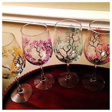 Set Of 2 Ready To Ship Hand Painted Wine Glasses Choose From Two Styles Spring Garden And Purple Lavender Wine Glass Art Wine Glass Crafts Painted Wine Glass