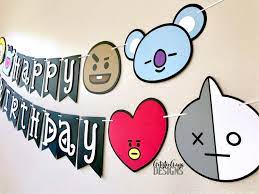 Bt21 Birthday Banner Bts Themed Birthday Black White In 2021 Birthday Banner Happy Birthday Banner Printable Printable Birthday Banner