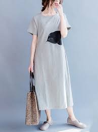 Gray Casual Cotton Blend T Shirt Dress Casual Cotton Dress Cotton Tshirt Dress Shirt Dress