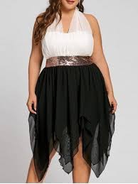 Black And White Party Dresses For Womens Sequins Empire Waist Plus Size Handkerchief Dress Plus Size Club Dresses Black And White Party Dresses Plus Size Dresses