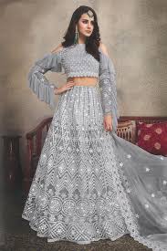 Order Festive Special Grey Fancy Fabric Wedding Wear 3 Piece Lehenga Choli With Embroidery Work Online From Sareesbazaar At Best Prices In India Indian Bridal Outfits Bridal Lehenga Choli Gowns For Girls