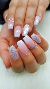 White Acrylic Nails In 2020 Pink Glitter Nails Ombre Acrylic Nails Silver Glitter Nails