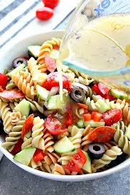 Italian Pasta Salad Recipe Rotini Pasta Cherry Tomatoes Cucumber Olives Pepperoni Pasta Salad Italian Italian Pasta Salad Recipe Cold Pasta Salad Recipes