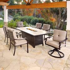 Beaumont 7 Piece Fire Dining Set Fire Pit Sets Outdoor Furniture Sets Fire Pit Seating
