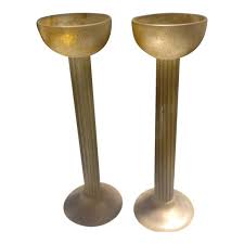 6 pack | 3 tall. 1980s Cenedese Large Tall Scavo Amber Gold Candle Holders A Pair Chairish