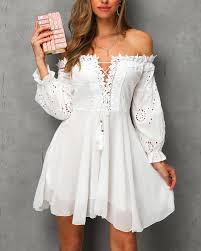 Off Shoulder Lace Up Crochet Lace Dress Online Discover Hottest Trend Fashion At Boutiquefeel Com In 2020 Crochet Lace Dress Casual Dresses Lace Dress