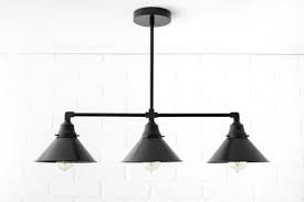 Industrial Kitchen Three Bulb Pendant Light Black Shade Etsy In 2020 Bulb Pendant Light Black Pendant Light Kitchen Hanging Lights Kitchen
