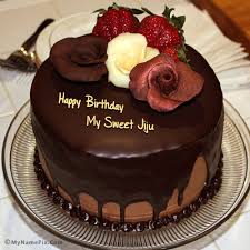 Download birthday cake stock photos. Chocolate Birthday Cake With Rose With Name My Sweet Jiju Birthday Cake For Boyfriend Cake Writing Cool Birthday Cakes