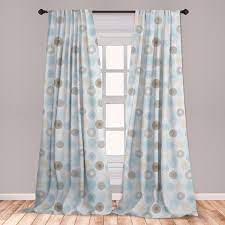 Hang a pair of sheer drapes from a metal curtain rod. East Urban Home Andromedae Brown And Blue Curtains Twirls Vortex Design Geometric Curved Lines Hypnotic Elements Window Treatments 2 Panel Set For Living Room Bedroom Decor 56 X 63 Pale Blue Mustard