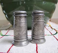 Pewter Bird Salt And Pepper Shakers Antique Pewter Engraved Salt And Pepper Shakers Screw On Lids Birds Butterfly Unmarked Antique Pewter Book Decor Pewter