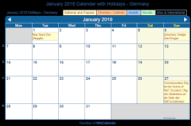 2019 martin luther king day (us): January 2019 Calendar With Holidays Germany