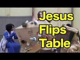He overturned the tables of the money changers and the benches of those selling doves, 16 and would not allow anyone to carry merchandise through the temple courts. Jesus Flips Table Youtube