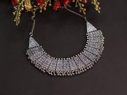 Oxidized Silver Necklace Choker Indian Women Jewelry German Silver Antique Bohemian Oxidized Traditional Je Oxidized Silver Necklace Oxidized Necklace Necklace