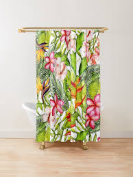 Tropical Flower Palm Leaves Hibiscus Garden Shower Curtain Designed By Utart A Beautiful Pattern Mad In 2020 Garden Shower Tropical Shower Curtains Hibiscus Garden