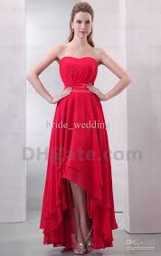Wholesale Red Bridesmaid Dress Short Front Long Back Sheath Sweetheart Ruched Satin Band Hi Chiffon Prom Dress Formal Evening Dresses Occasion Dresses Wedding