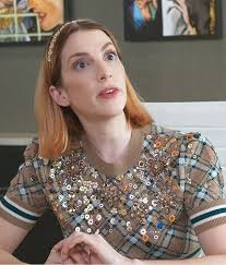 WornOnTV: Lauren's beige checked embellished sweater