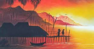 Lukisan Pemandangan Sunset Di Pantai Ini Merupakan Pemandangan Untuk Lukisan Di Tepian Pantai Yang Terletak Di Pulau Calayan Filipi Di 2020 Pemandangan Lukisan Pantai