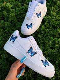 Blue Butterfly Custom Nike Air Force 1 White Nike Shoes Custom Shoes Diy Hype Shoes
