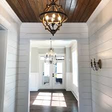 Jennifer Taylor Design Entry Shiplap Stained Wood Ceiling Modern Farmhouse Foyer Lighting Entryway Wood Ceilings Foyer Lighting
