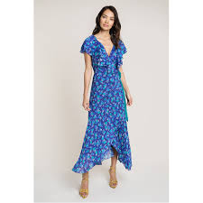 It's cut from 'ligne' checked linen and has a shirred bust, delicate puff sleeves and a tiered skirt. Rent Or Buy Beulah Ratna Blue Floral Wrap Dress From Mywardrobehq Com