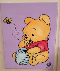 Baby Winnie The Pooh Bear Nursery Canvas Wall Art Disney Canvas Art Etsy Painting Cartoon Painting