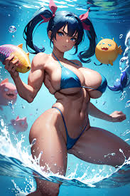 Anime Muscular Huge Boobs 30s Age Angry Face Blue Hair Pigtails Hair Style  Dark Skin Comic Underwater Front View Spreading Legs Bikini  3666387239830509382 - AI Hentai