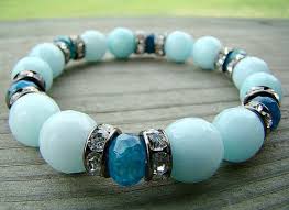 Blue Gemstone Stretch Bracelet Light Blue Quartz Gemstone Blue Agate Clear Rhinestone Stacking Bracele Beaded Jewelry Designs Handcrafted Bracelets Jewelry