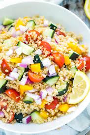 Summer Vegetable Quinoa Salad With Lemon Vinaigrette Recipe Quinoa Salad Healthy Picnic Foods Vinaigrette Recipes