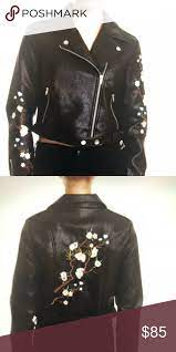Nwt Embroidered Vegan Leather Moto Biker Jacket Clothes Design Vegan Leather Moto Jacket Fashion Design