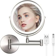 Buy WITFAMILY Wall Mounted Mirror 8'' with 1X/10X Magnification,  Rechargeable Vanity Mirror for Bathroom Hotel(Nickel)