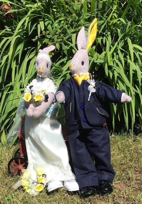 Handmade Mr and Mrs Bunny wedding figures by a talented wife