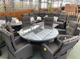 Furniturebox uk novara chrome metal round glass dining table and 4 modern lorenzo dining chairs (dining table only). Stone Grey Rattan Dining Set 6 Reclining Garden Chairs Uk