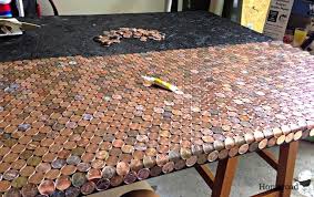 Diy Desk With A Penny Top Diy Desk Penny Table Penny Table Tops