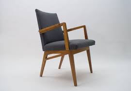 Mid Century Modern Wood Armchair In Grey Fabric Germany 1950s For Sale At Pamono