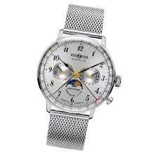 Zeppelin Herren Armbanduhr Hindenburg Mondphase Quarz Edelstahl Silber Uz7036m 1