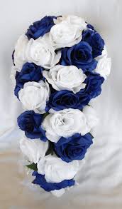 02 of 39 mary of teck, 1893 18 Piece Package Silk Flower Wedding Bridal Bouquet Royal Blue Silver White Flowers Petals Garlands Home Garden