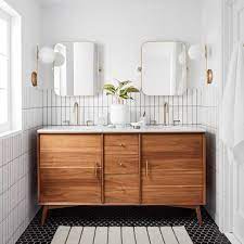 Made from all common wood boards, these vanities features three drawers built around plumbing. Mid Century Double Bathroom Vanity 63 Acorn